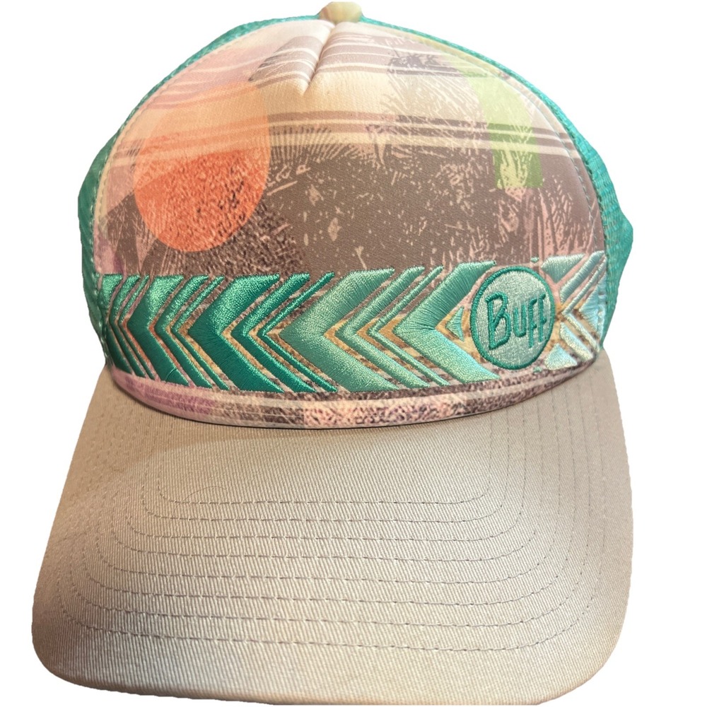 Buff Green and Tan Sun Palms Print Mesh Snapback Trucker Hat Cap Adult One Size